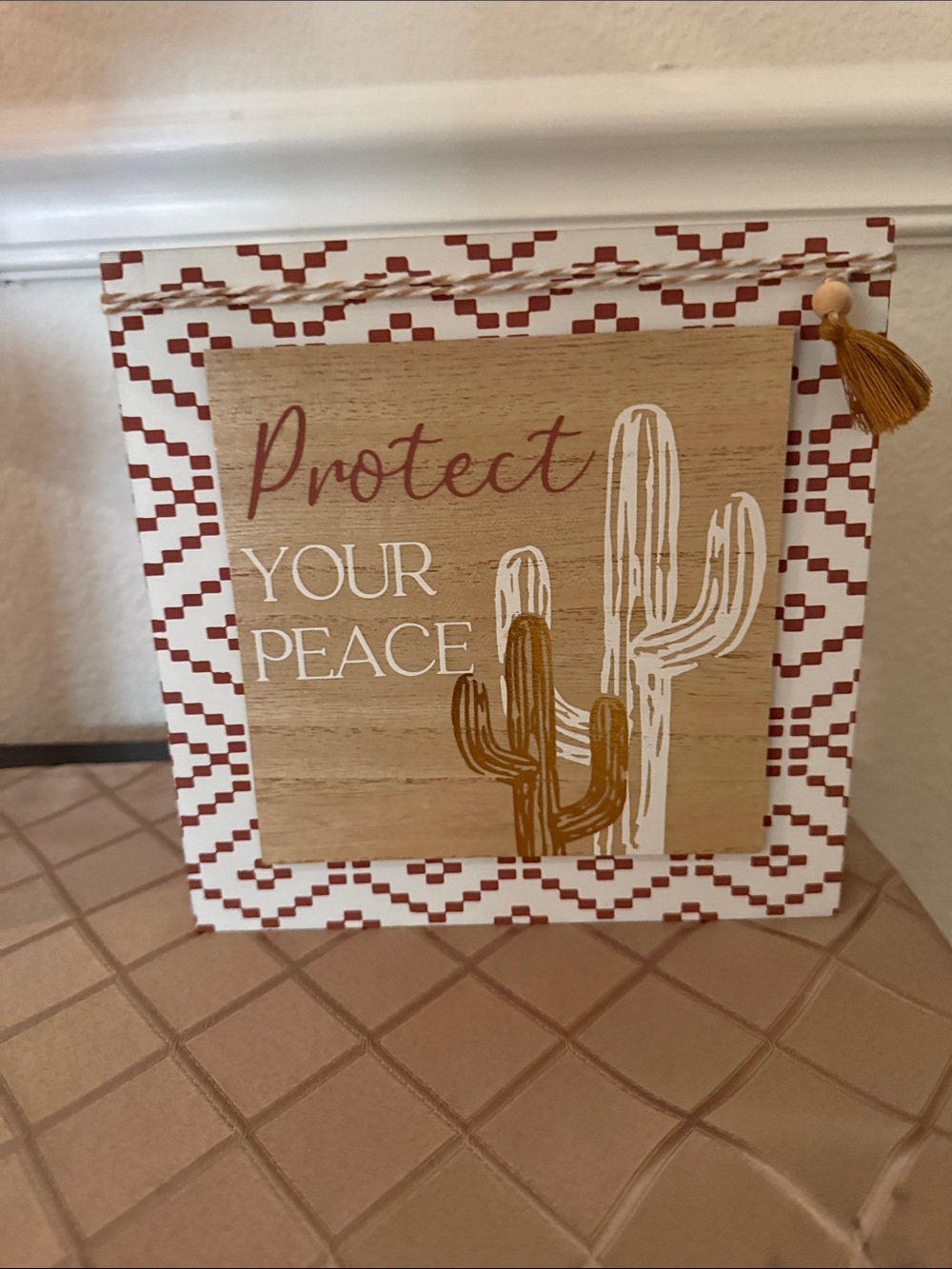Protect Your Peace Decorative Wood Sign — White, Rust, Tan